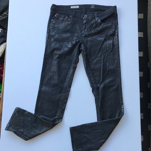 AG Unique LEGGING SUPER SKINNY Fit Black Coated Denim Jeans sz 30R - Picture 5 of 16